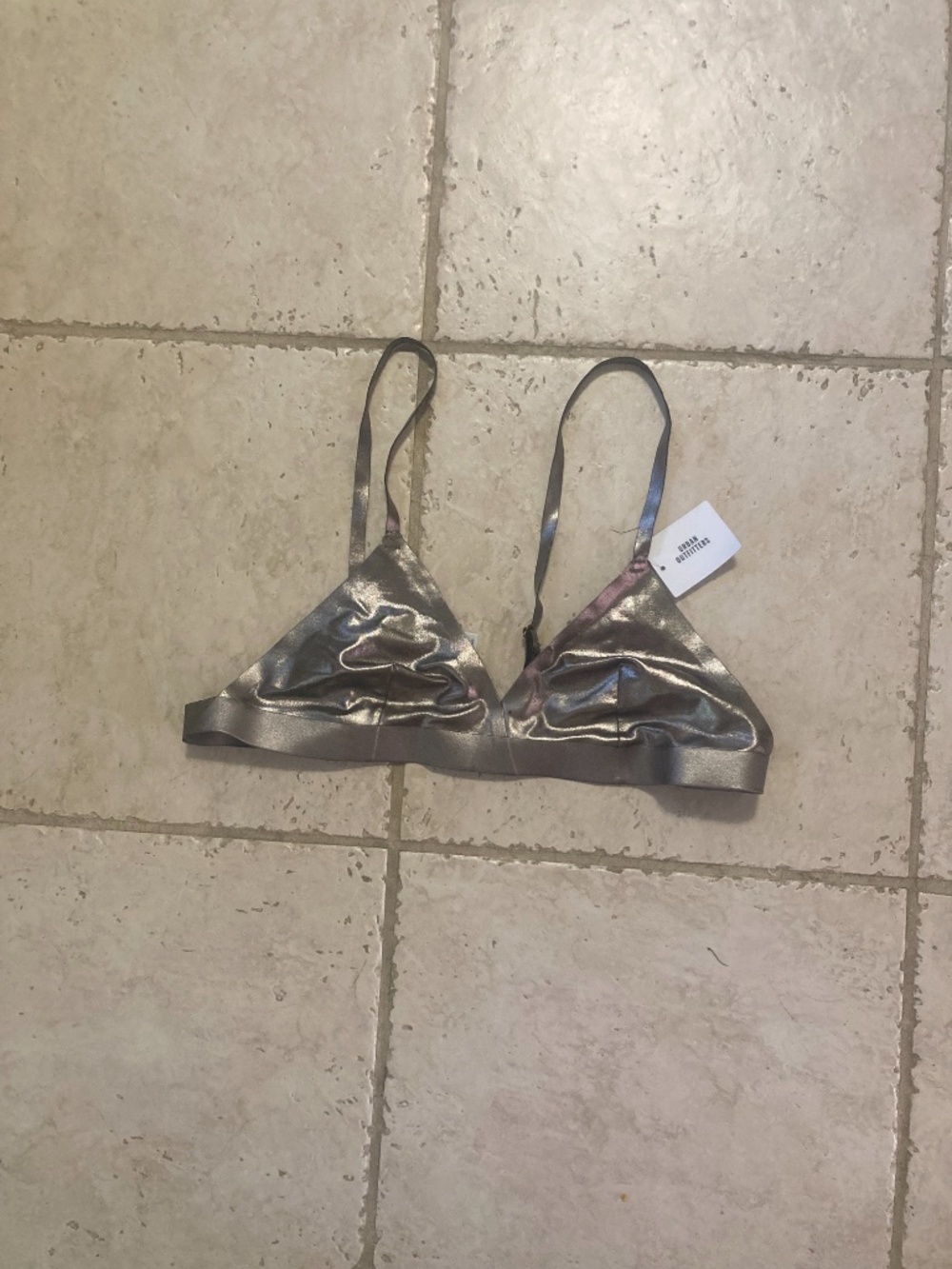 NWT Urban Outfitters Out from Under Silver Metallic Bralette Bra Size Large